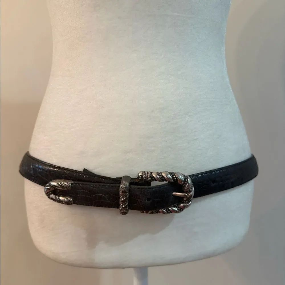 Brighton Black Leather Belt with Silver Accents